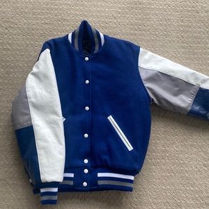 Royal Blue, Gray, & White Vintage Wool and Leather Varsity Jacket